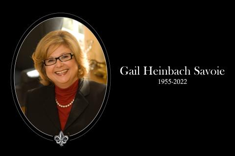 Photo of Gail Savoie and text: Gail Heinbach Savoie 1955-2022